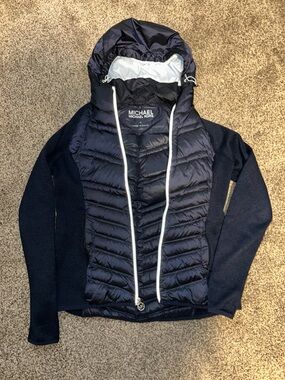 Michael Kors Navy Quilted Hooded Puffer Jacket